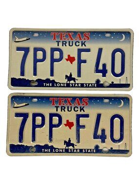 Texas Truck Lone Star State 7PP F40 License Plate Pair 2000 Garage Man Cave